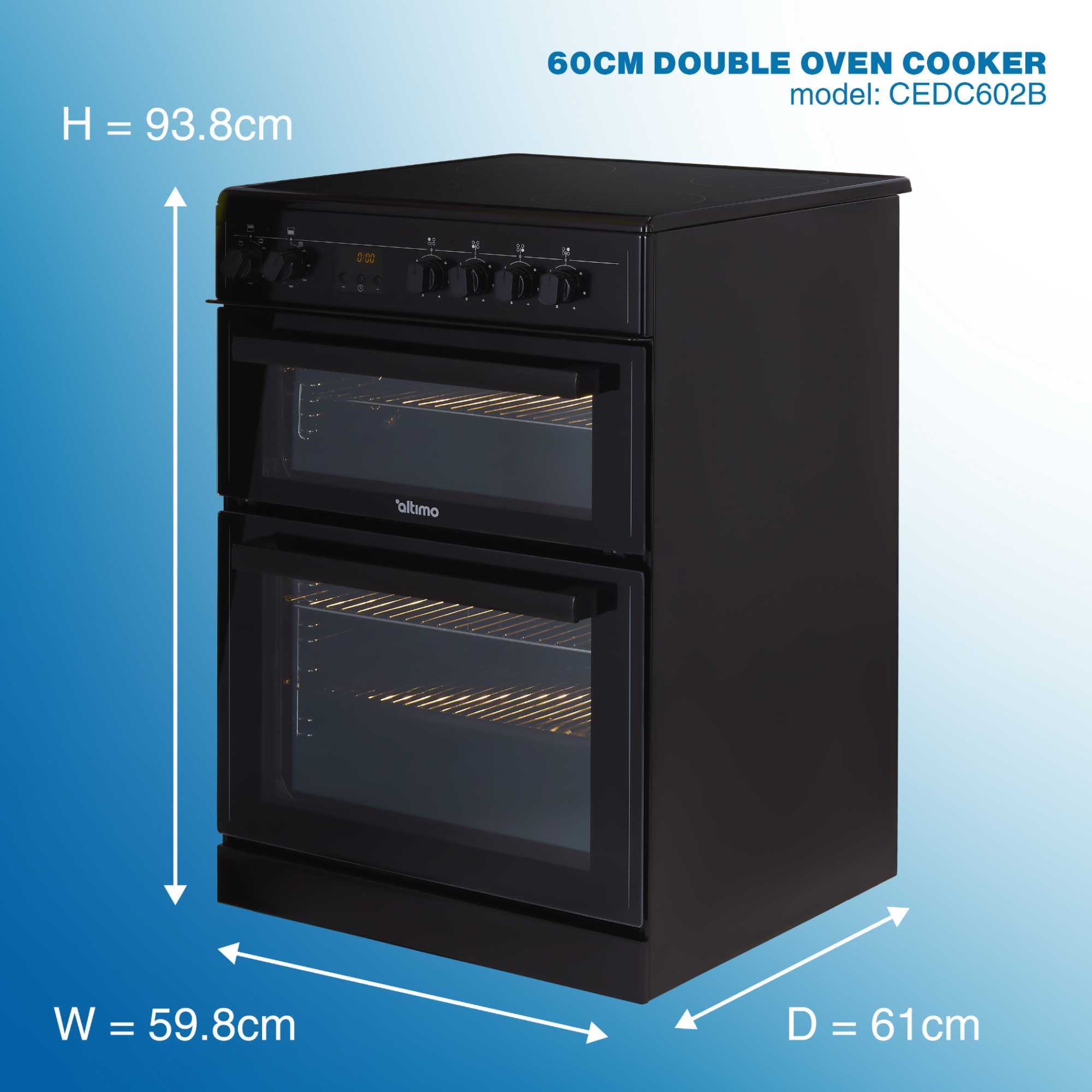 CEDC602B 600mm Double Oven Cooker with Ceramic Hob